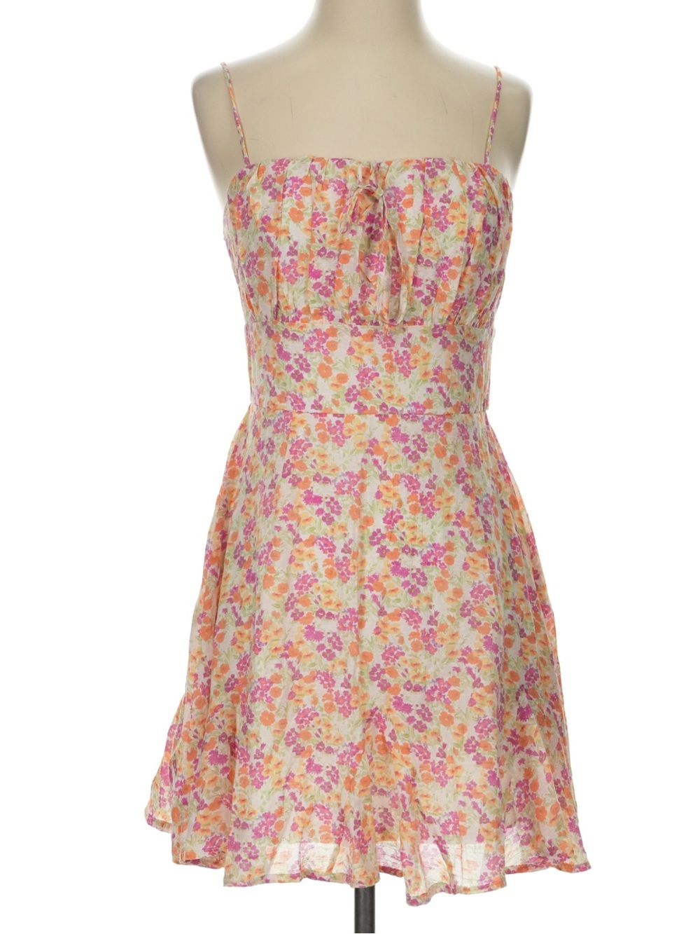 miami Floral Spaghetti Strap Mini Dress - Pink & Yellow